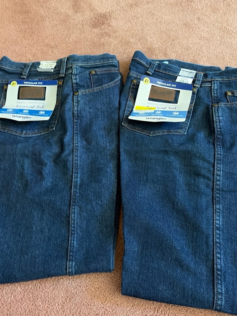 Wrangler 47 Dark Blue Regular Fit Jeans 2- Pair NWTS cowboy cut regular fit35x32